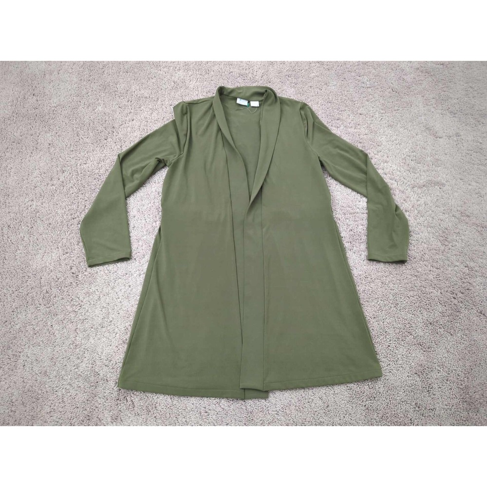 Chico's Cardigan Womens 4/6 Green Open Front Long Sleeve Poly Classic Casual